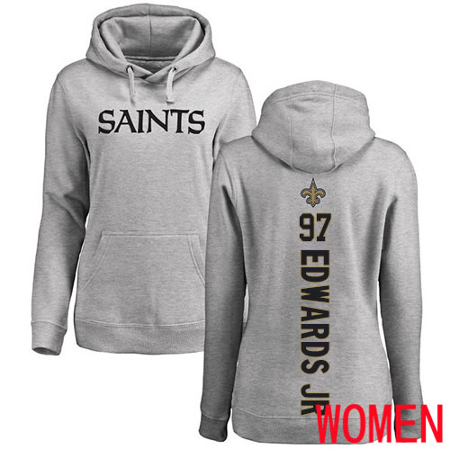New Orleans Saints Ash Women Mario Edwards Jr Backer NFL Football #97 Pullover Hoodie Sweatshirts->women nfl jersey->Women Jersey